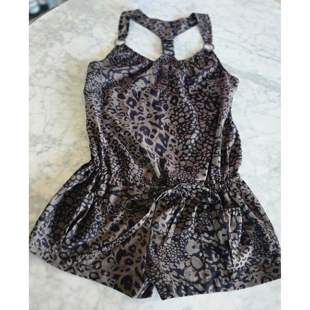 Guess Los Angeles Leopard Print Racerback Romper Brown Black Womens M